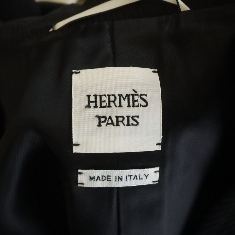 Hermes Manteau Tailleur Extra Long Button Wool Stainless Steel Coat Long Coat Black