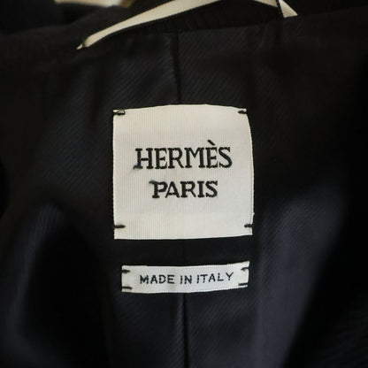 Hermes Manteau Tailleur Extra Long Button Wool Stainless Steel Coat Long Coat Black