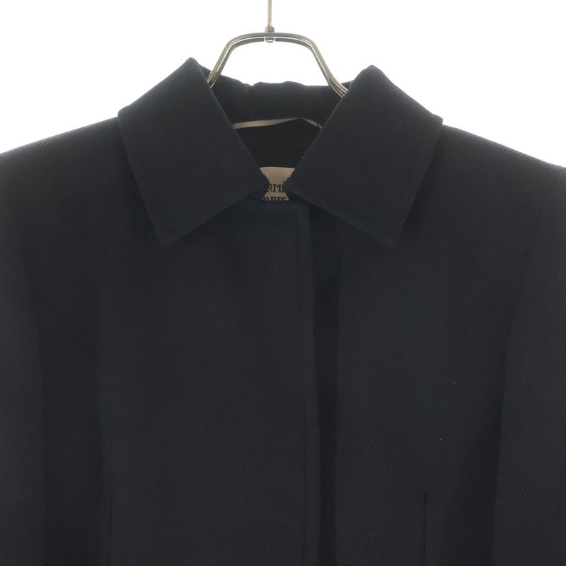 Hermes Manteau Tailleur Extra Long Button Wool Stainless Steel Coat Long Coat Black