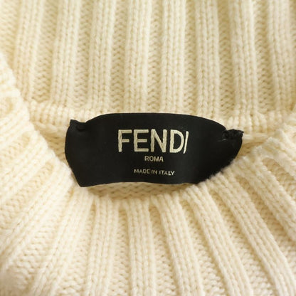 Fendi Art Embroidery Mock Neck Wool Long Sleeve Knit Sweater Ivory