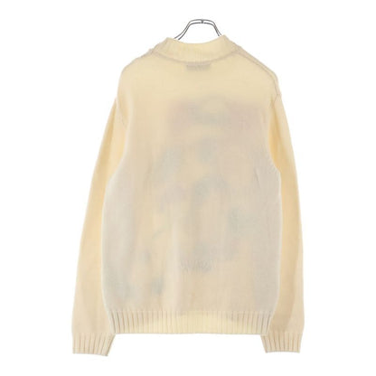Fendi Art Embroidery Mock Neck Wool Long Sleeve Knit Sweater Ivory