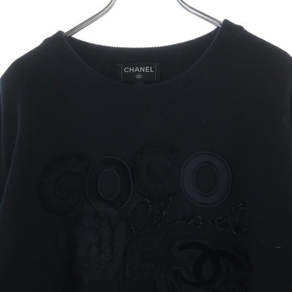 Chanel CC Logo Cashmere Knit Black Flat
