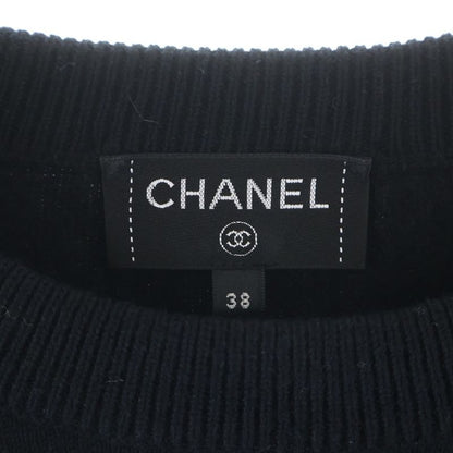 Chanel CC Logo Cashmere Knit Black Flat