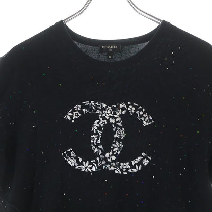 Chanel CC Logo Lame Top Short Sleeve Dress Cotton Black