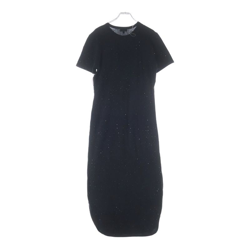 Chanel CC Logo Lame Top Short Sleeve Dress Cotton Black