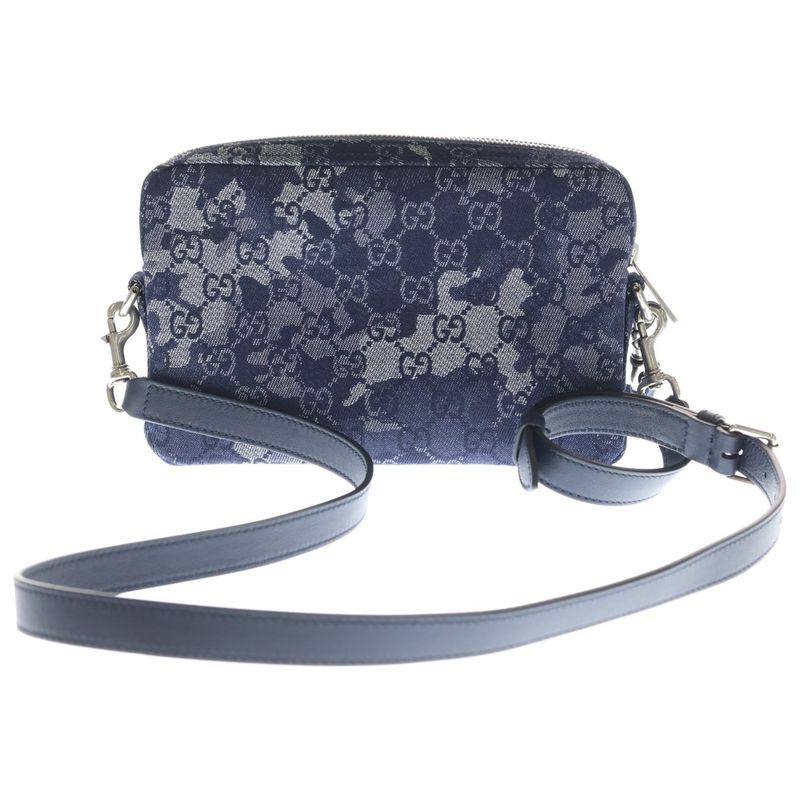 Gucci GG Denim Small Cross All Over Pattern Shoulder Bag Indigo Blue