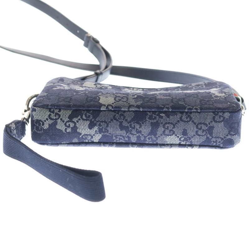Gucci GG Denim Small Cross All Over Pattern Shoulder Bag Indigo Blue