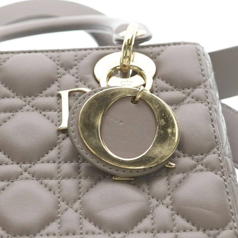 Dior My Cannage 2-Way Shoulder Bag Gray Lambskin