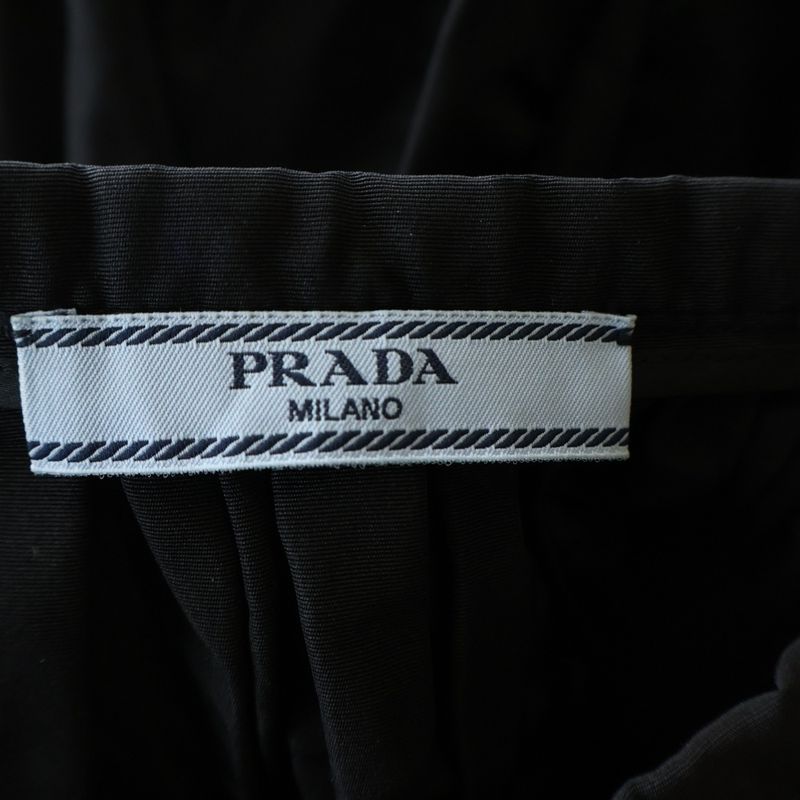 Prada Sideline Gathered Silk Skirt Black Pink