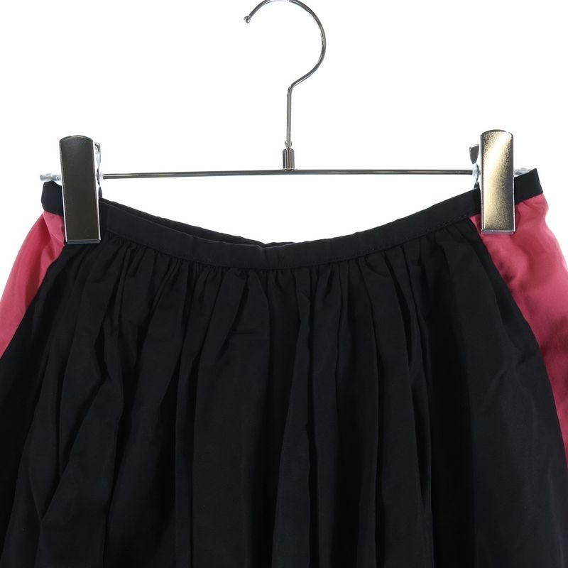 Prada Sideline Gathered Silk Skirt Black Pink