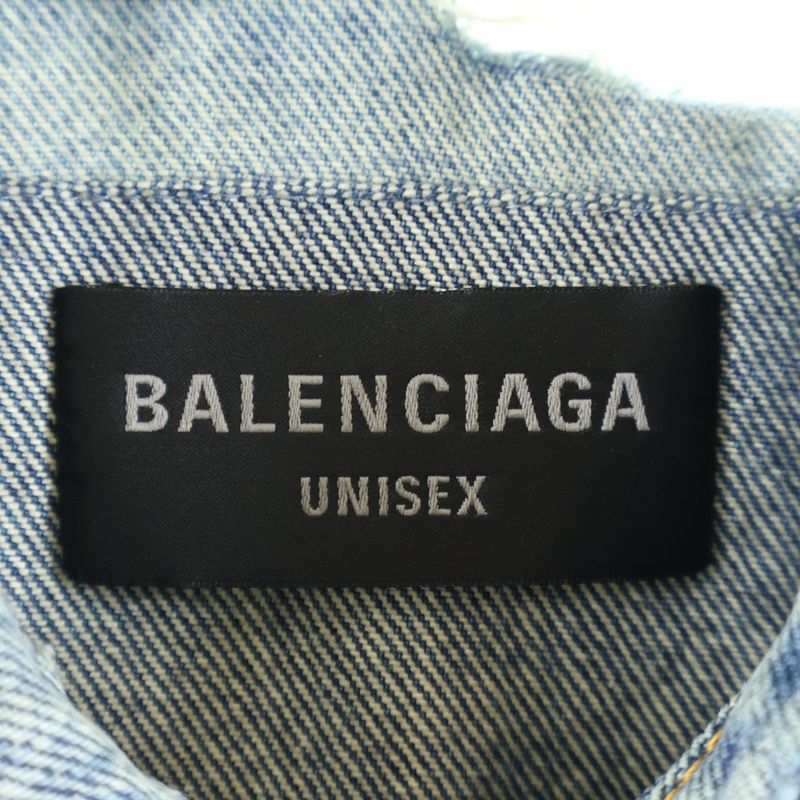 Balenciaga Patched Destroyed Jacket in Acid Blue Patch Indigo