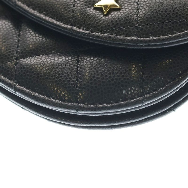 Chanel CC Logo Half Moon Flap Chain Shoulder Bag Black Caviar Leather Gold