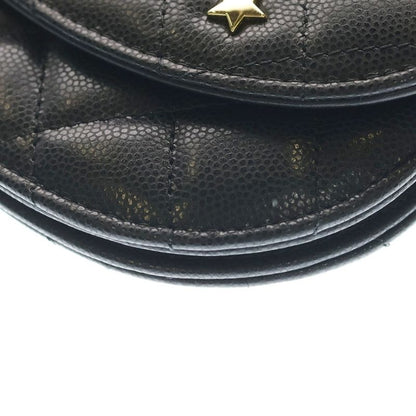 Chanel CC Logo Half Moon Flap Chain Shoulder Bag Black Caviar Leather Gold