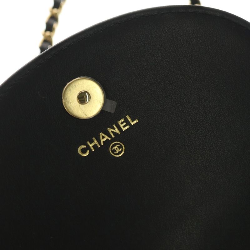 Chanel CC Logo Half Moon Flap Chain Shoulder Bag Black Caviar Leather Gold