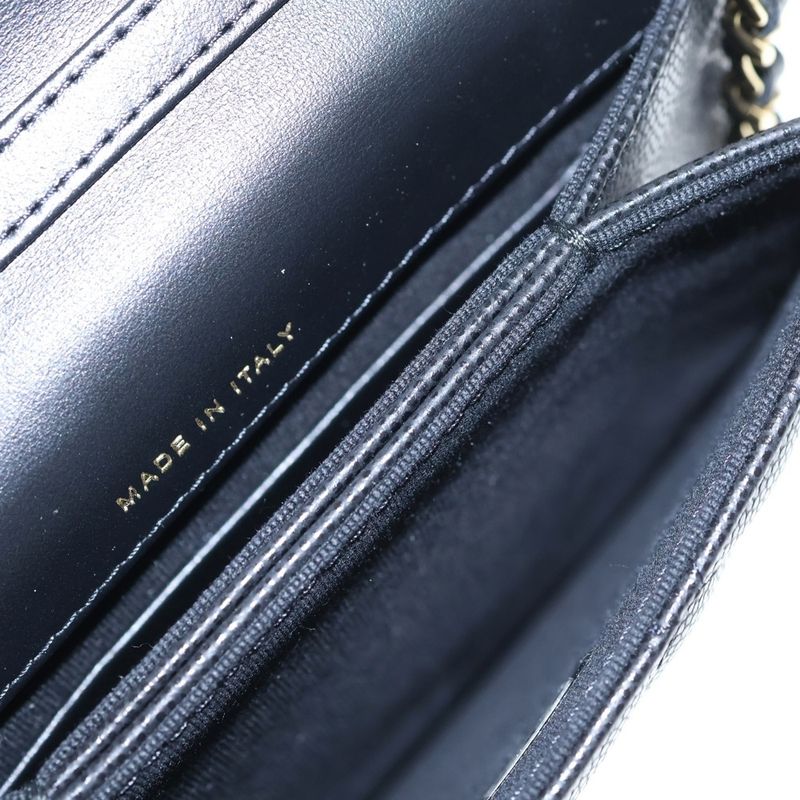Chanel CC Logo Half Moon Flap Chain Shoulder Bag Black Caviar Leather Gold