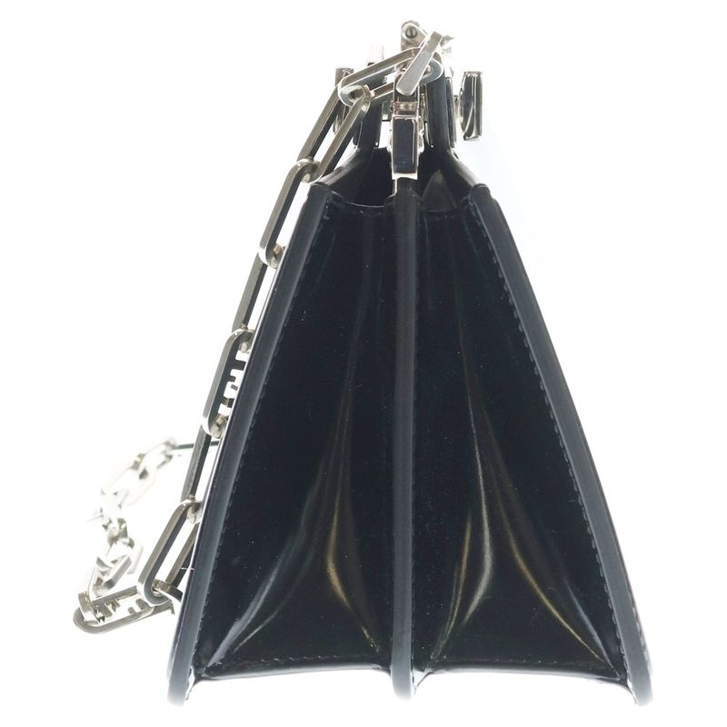 Fendi Peekaboo Cut Mini Shoulder Bag Chain Leather Black