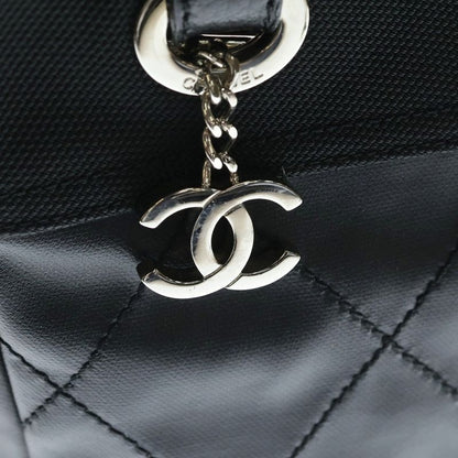 Chanel CC Logo Paris Biarritz Tote PM Handbag Black Leather Silver