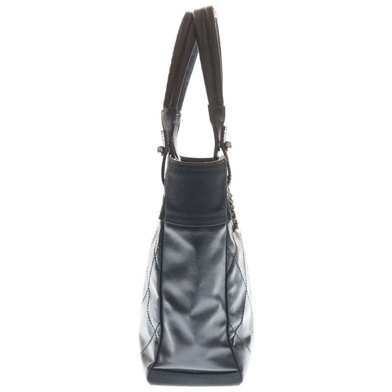 Chanel CC Logo Paris Biarritz Tote PM Handbag Black Leather Silver