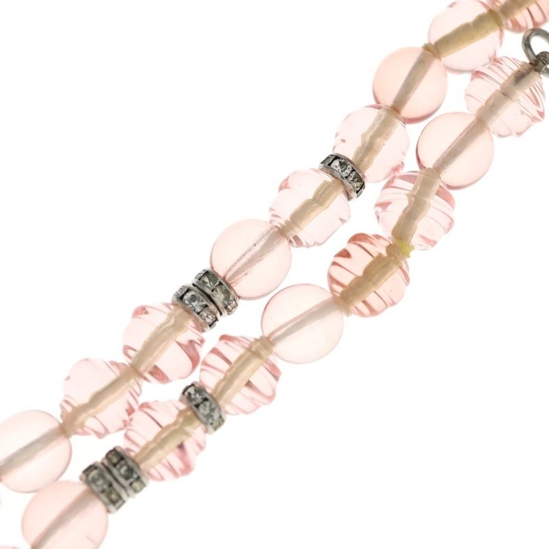 Chanel CC Logo Rhinestone Ribbon Necklace Pendant Pink