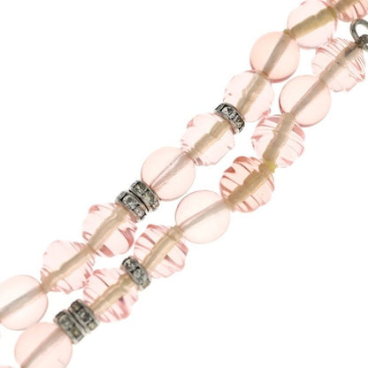 Chanel CC Logo Rhinestone Ribbon Necklace Pendant Pink