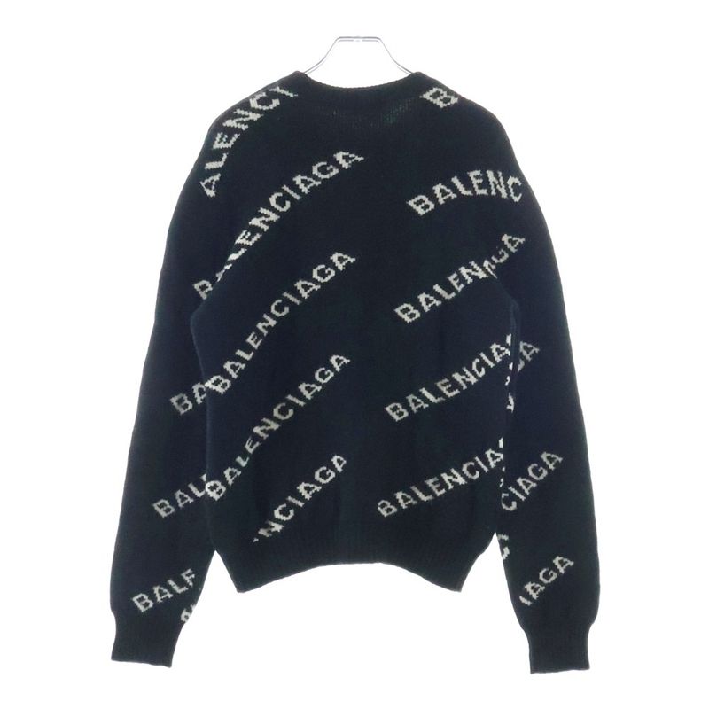 Balenciaga Logo Allover Crew Neck Knit Sweater Black