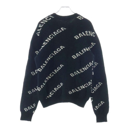 Balenciaga Logo Allover Crew Neck Knit Sweater Black