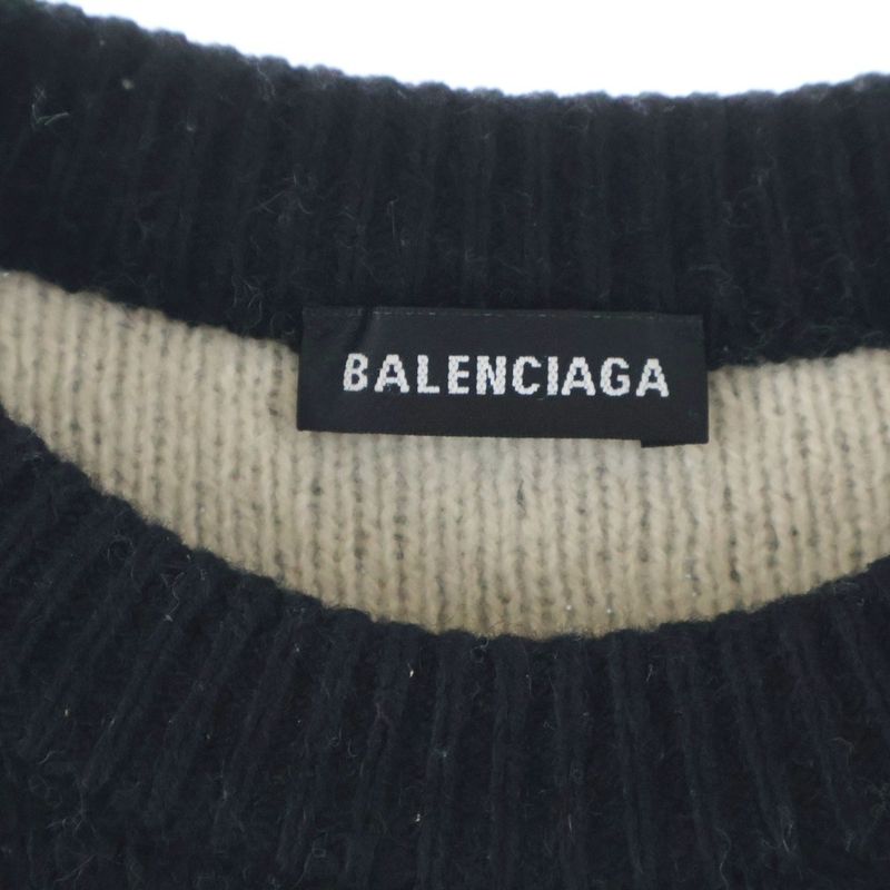 Balenciaga Logo Allover Crew Neck Knit Sweater Black