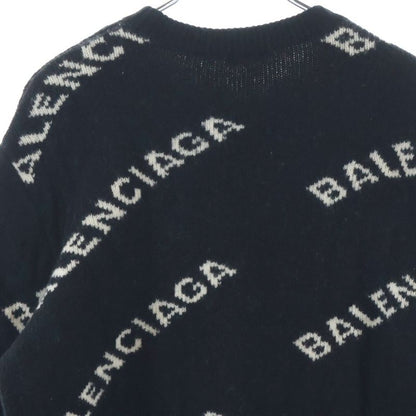 Balenciaga Logo Allover Crew Neck Knit Sweater Black