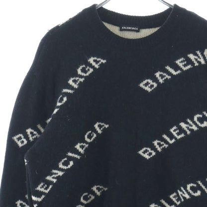 Balenciaga Logo Allover Crew Neck Knit Sweater Black