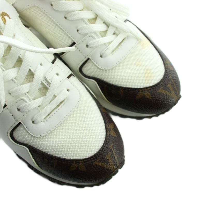 Louis Vuitton Run Away Monogram Sneakers Shoes Leather Logo 38 White Brown