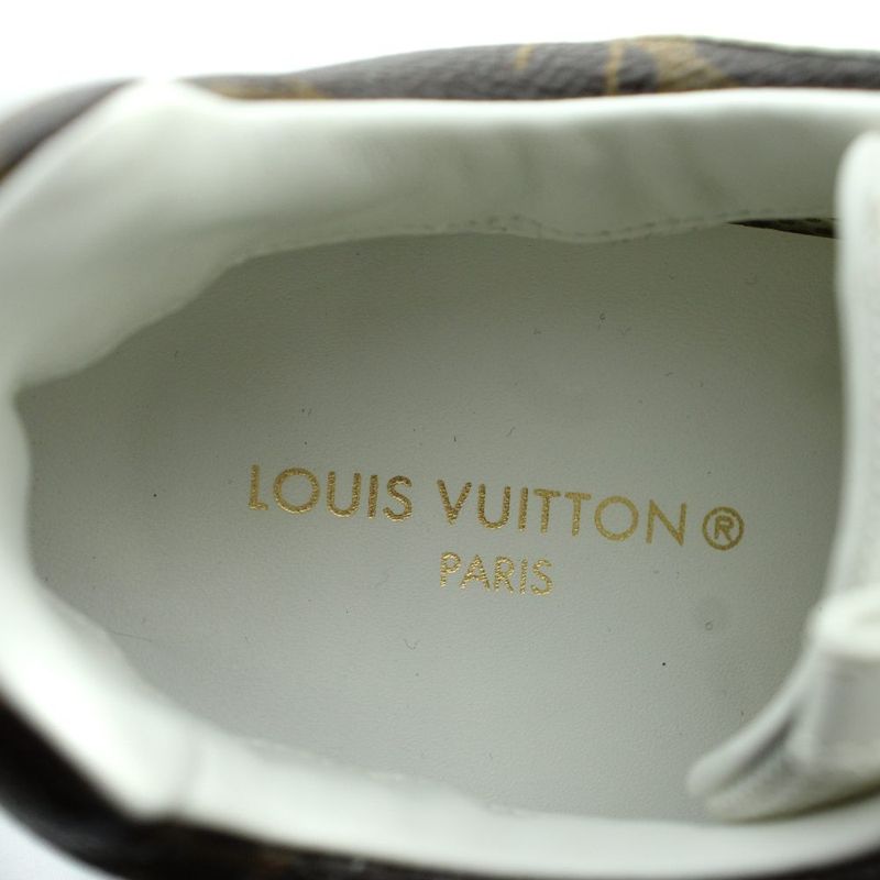 Louis Vuitton Run Away Monogram Sneakers Shoes Leather Logo 38 White Brown