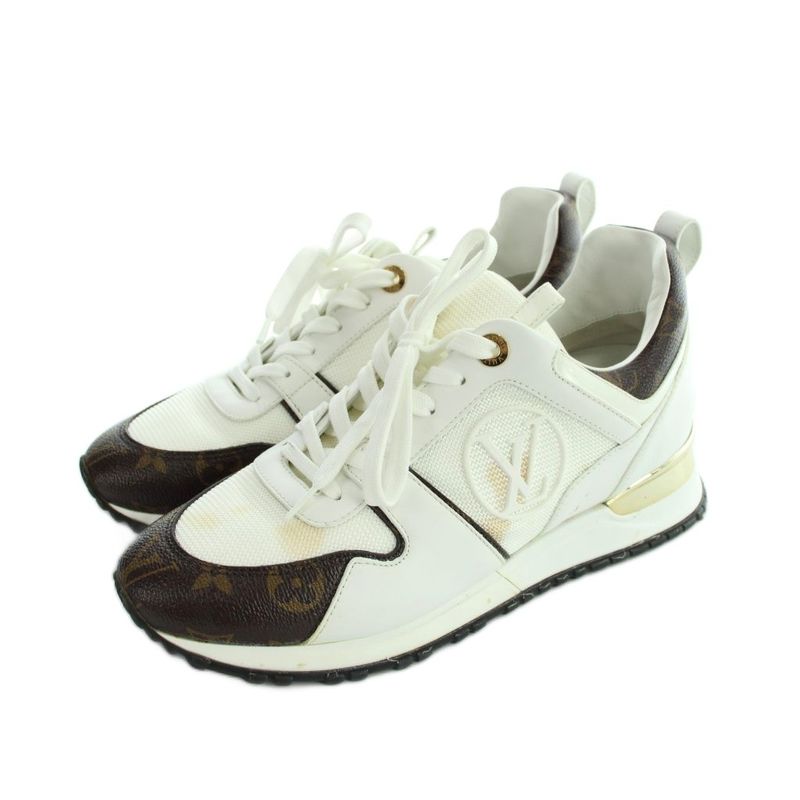 Louis Vuitton Run Away Monogram Sneakers Shoes Leather Logo 38 White Brown