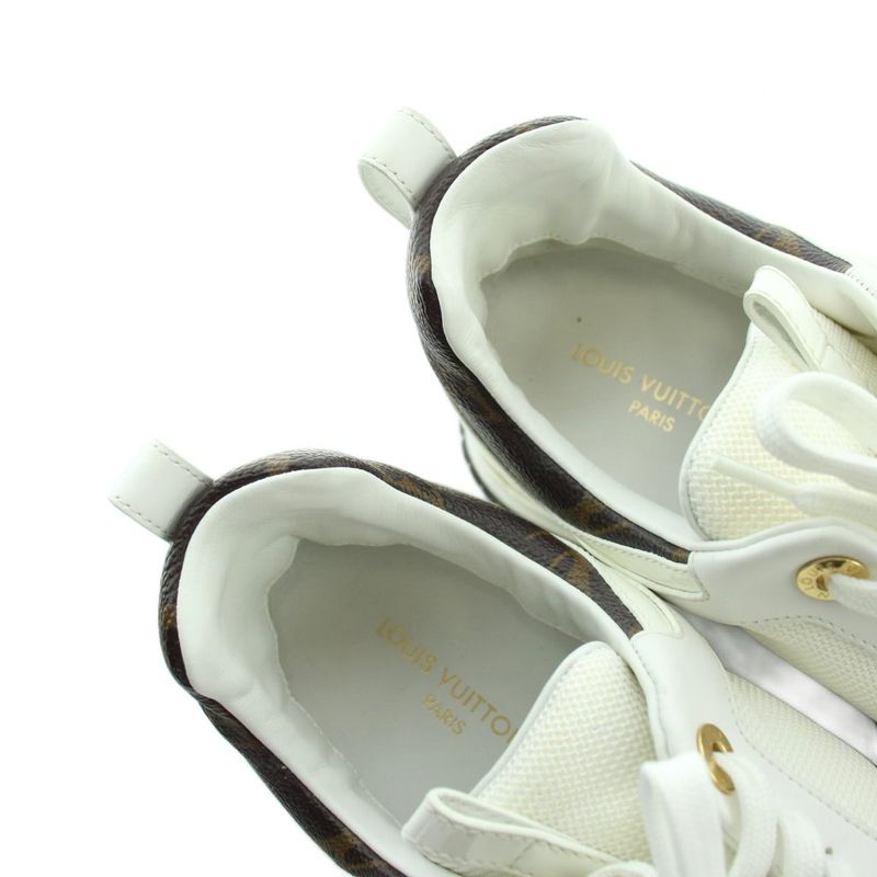 Louis Vuitton Run Away Monogram Sneakers Shoes Leather Logo 38 White Brown