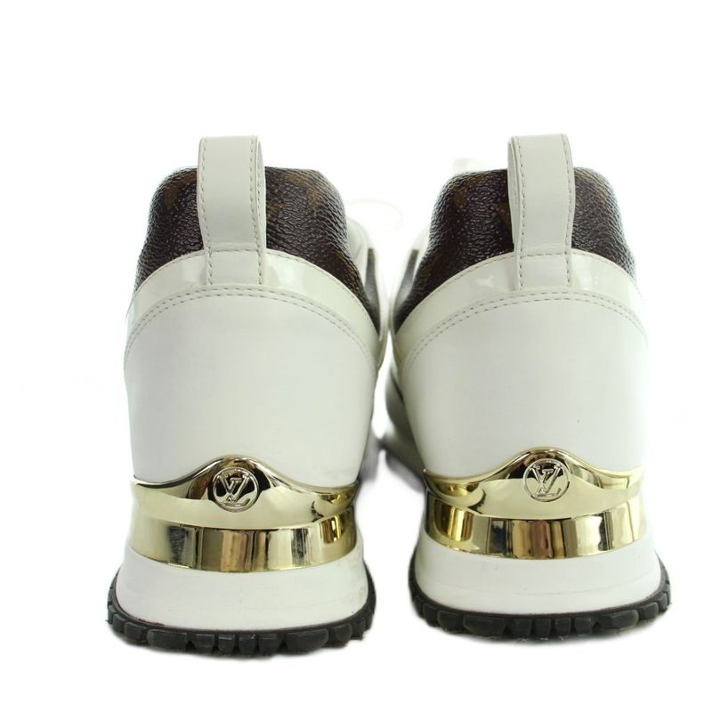 Louis Vuitton Run Away Monogram Sneakers Shoes Leather Logo 38 White Brown