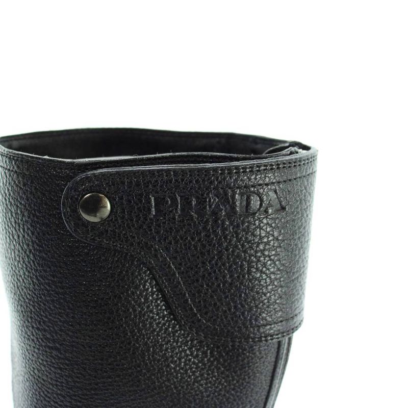 Prada Engineer Boots Grain Leather Long Logo Round Toe 36 Black