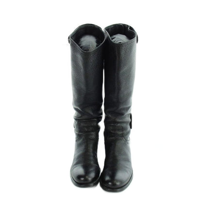 Prada Engineer Boots Grain Leather Long Logo Round Toe 36 Black