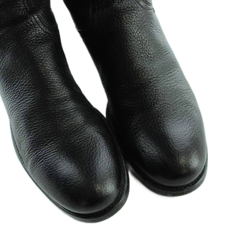 Prada Engineer Boots Grain Leather Long Logo Round Toe 36 Black