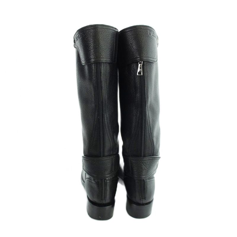 Prada Engineer Boots Grain Leather Long Logo Round Toe 36 Black