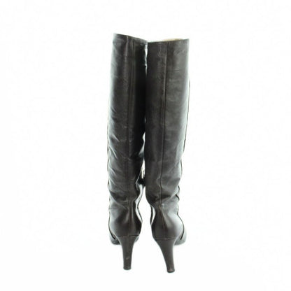 Chanel Long Boots Round Toe Leather CC Logo 39