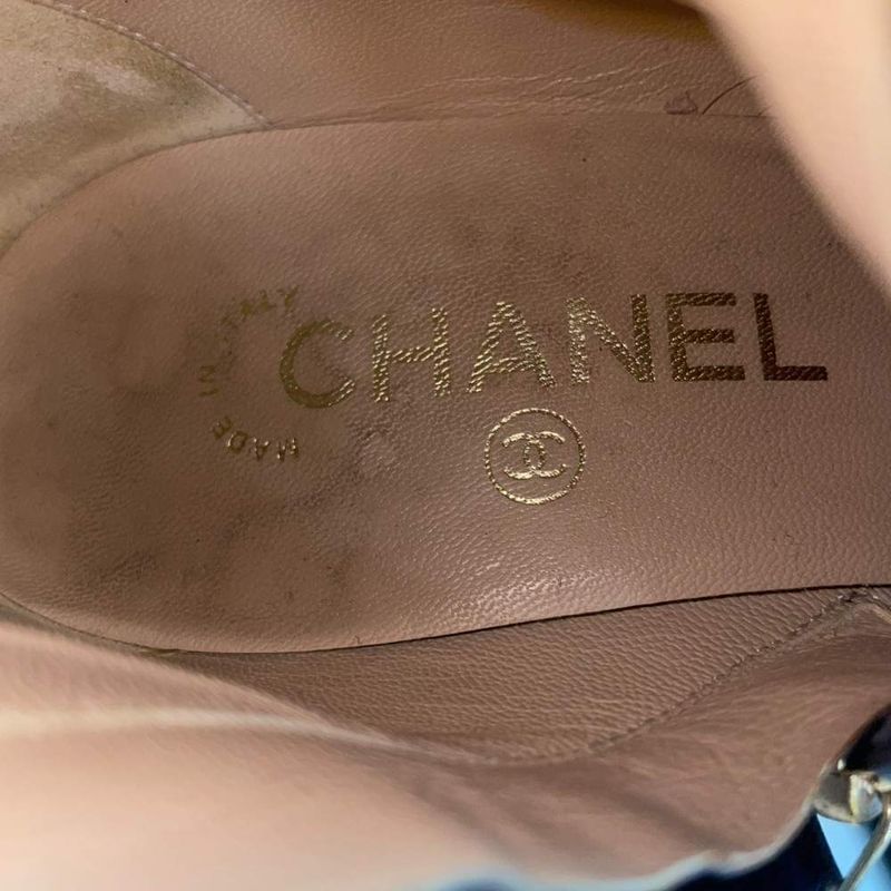 Chanel Long Boots Round Toe Leather CC Logo 39