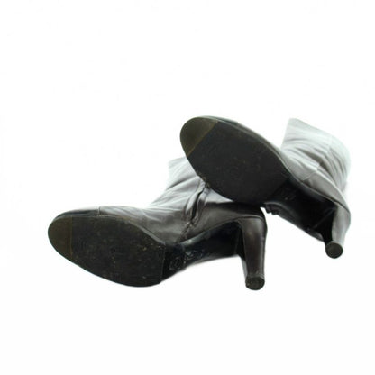 Chanel Long Boots Round Toe Leather CC Logo 39