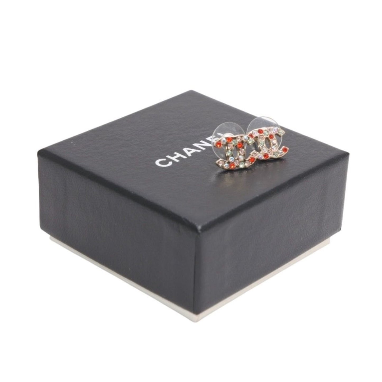 Chanel CC Logo Earrings 04 Color Stone Metal Gold Plated Multicolor
