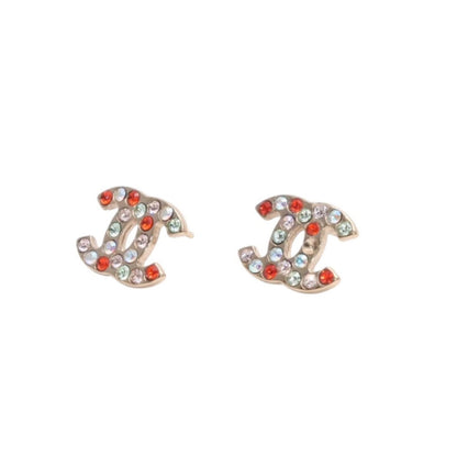 Chanel CC Logo Earrings 04 Color Stone Metal Gold Plated Multicolor — view 2