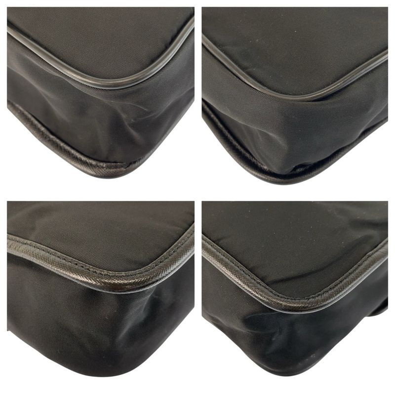 Prada Tessuto Black Silver Nylon Leather Shoulder Bag