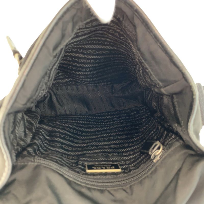 Prada Tessuto Black Silver Nylon Leather Shoulder Bag