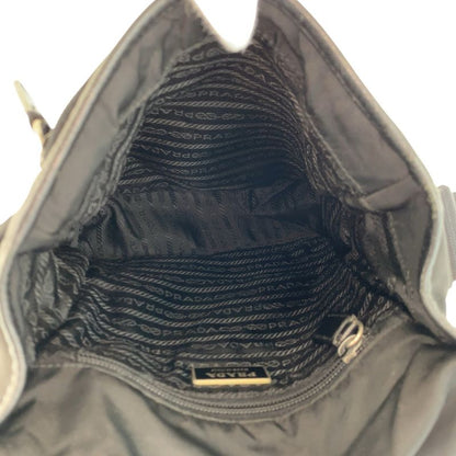 Prada Tessuto Black Silver Nylon Leather Shoulder Bag