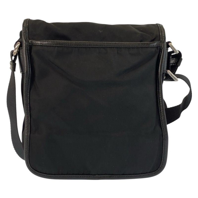 Prada Tessuto Black Silver Nylon Leather Shoulder Bag