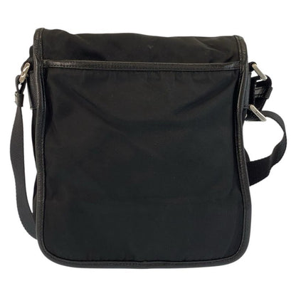 Prada Tessuto Black Silver Nylon Leather Shoulder Bag