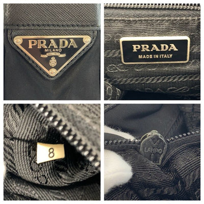 Prada Tessuto Black Silver Nylon Leather Shoulder Bag