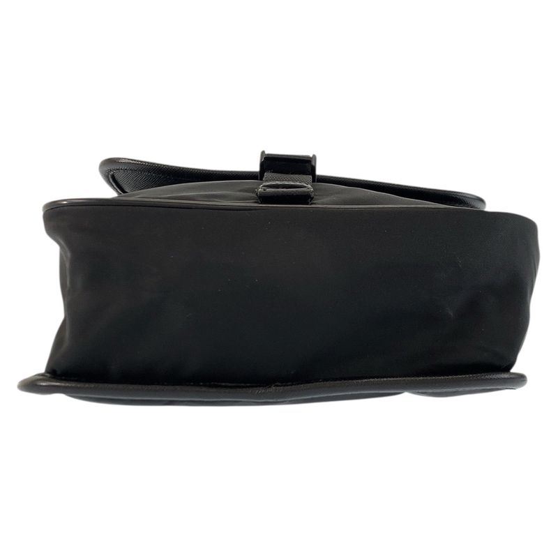 Prada Tessuto Black Silver Nylon Leather Shoulder Bag